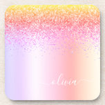 Dessous-de-verre Rainbow Pastel Girly Parties scintillant Metal Nom<br><div class="desc">Rainbow Pastel Faux Foil Parties scintillant d'étincelle métallique broyée Monogramme de métal Nom Dessous de verre en papier. Cela fait le cadeau parfait de remise de diplômes,  anniversaire,  mariage,  douche nuptiale,  anniversaire,  baby shower ou bachelorette pour quelqu'un qui aime le luxe glam et les styles chic.</div>
