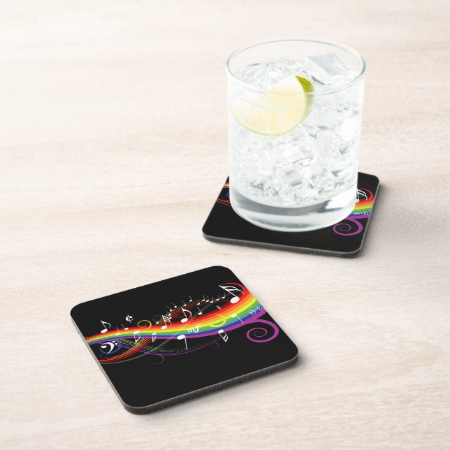 Dessous-de-verre Rainbow White Music Notes sur Black (Côté Droit)