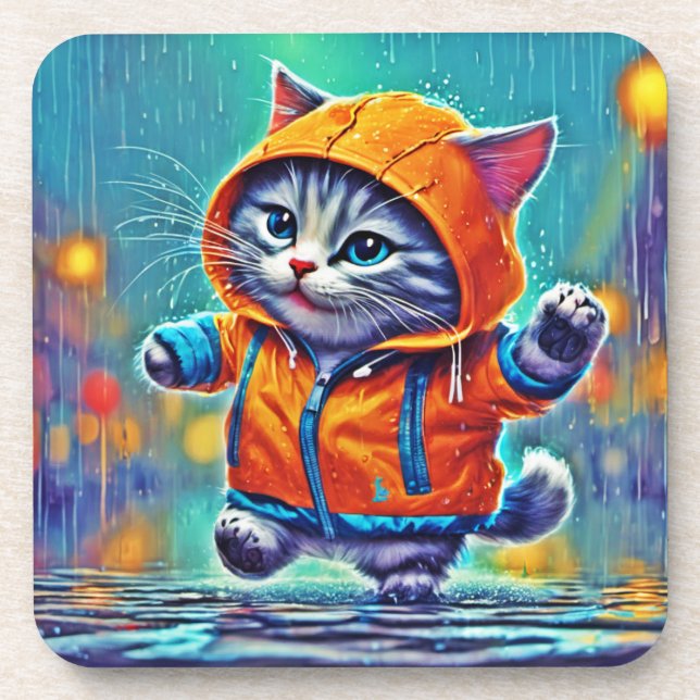 Dessous-de-verre Rainy Day Cat Dance (Devant)