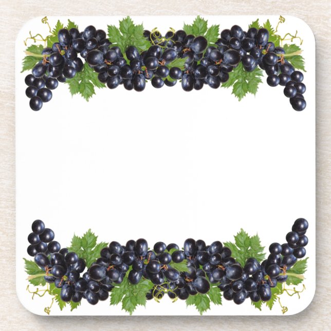 Dessous-de-verre Raisins Bleus Violets avec Feuilles Vertes sur Fon (Devant)