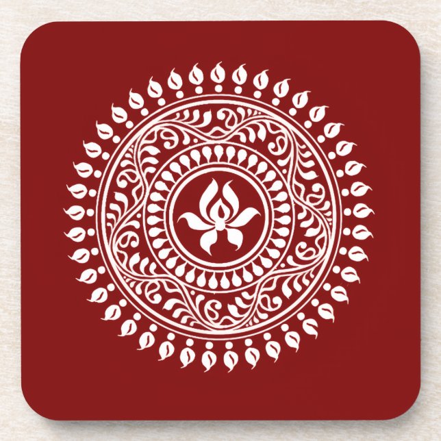 Dessous-de-verre Rangoli festif rouge et blanc (Devant)