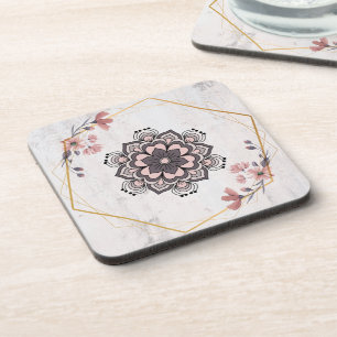 Dessous-de-verre Rangoli Floral Art, Soothing Rose and Grey Harmony