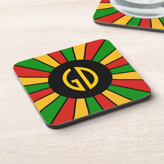 Dessous-de-verre RASTAFARI FLAG BUTTON RAYS + your sign or monogram (Côté gauche)