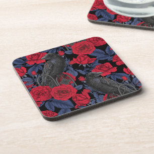 Dessous-de-verre Ravages et roses avec des feuilles bleu foncé
