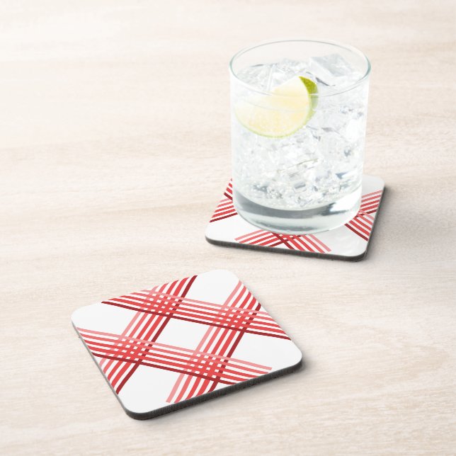 Dessous de verre - Rayures rouges croisées en diag (Côté Droit)