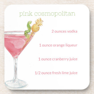 Dessous-de-verre Recette de cocktail Cosmopolitan à l'aquarelle