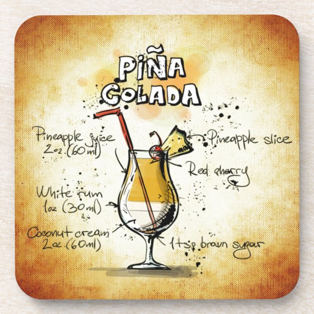 Dessous-de-verre Recette de cocktail de Pina Colada (Devant)