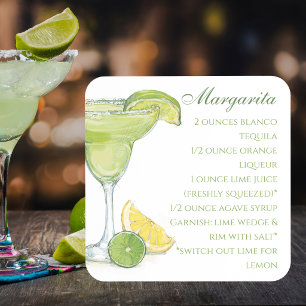 Dessous-de-verre Recette de cocktail Margarita à l'aquarelle
