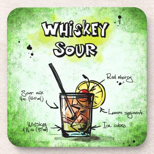 Dessous-de-verre Recette Whiskey Sour Drink (Devant)
