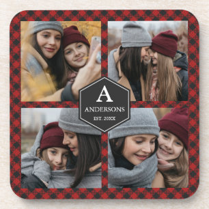Dessous-de-verre Red Buffalo Plaid Lumberjack Family Photo Collage