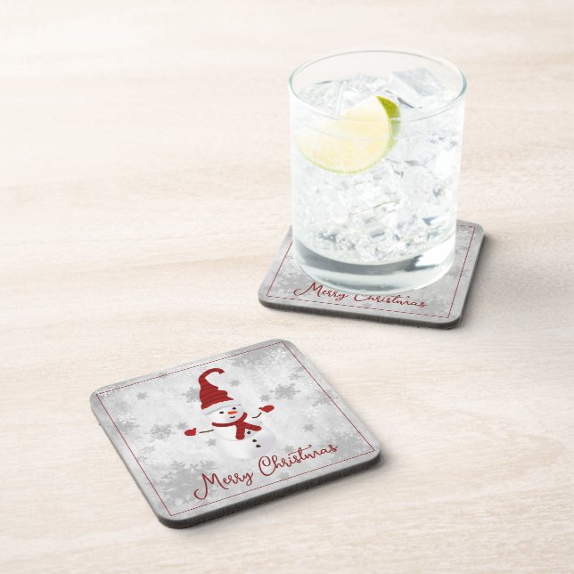 Dessous-de-verre Red Cute Snowman Beverage Coaster (Côté Droit)