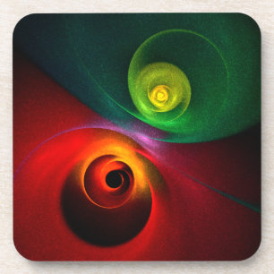 Dessous-de-verre Red Green Yin Yang Moderne Motif d'art Abstrait #2