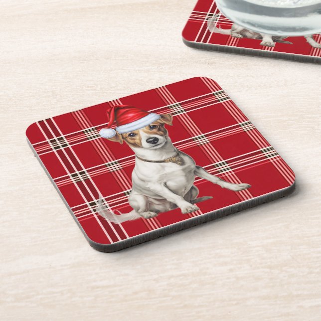 Dessous-de-verre Red Plaid et Jack Russell Terrier Chien Noël (Côté gauche)