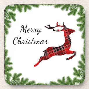 Dessous-de-verre Red Plaid Reindeer Joyeux Noël