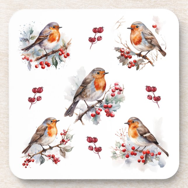 Dessous-de-verre Red Robin Holly Christmas (Devant)