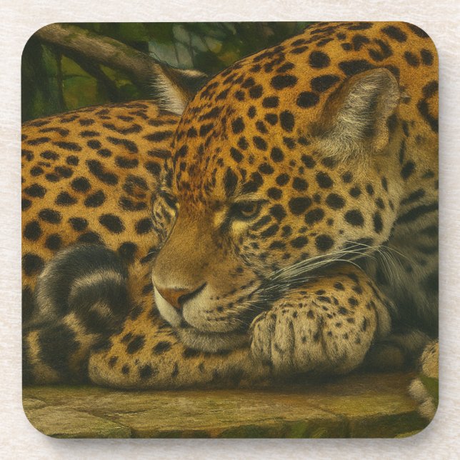 Dessous-de-verre Reflet Jaguar - Serene Wildlife Art Print (Devant)