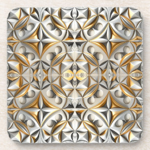 Dessous-de-verre Relief floral géométrique or et argent