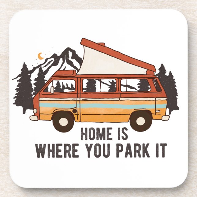 Dessous-de-verre Remorque Camping RV "Home is Where You Park It" (Devant)
