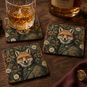 Dessous-de-verre Renard Gentleman en Tenue de Soirée Bois Vintage