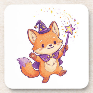 Dessous-de-verre Renard sorcier mignon lançant un sortilège d'Hallo