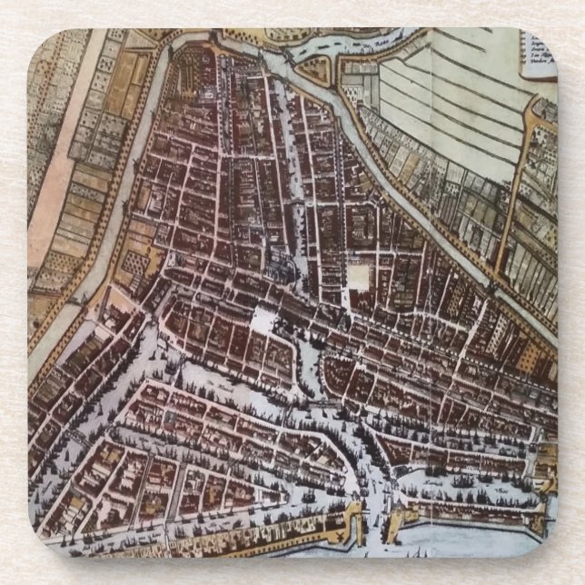 Dessous-de-verre Réplique carte de la ville de Rotterdam 1652 (Devant)