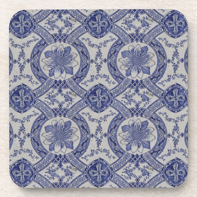 Dessous-de-verre Repro Portugais bleu géométrique Azulejos Floral (Devant)