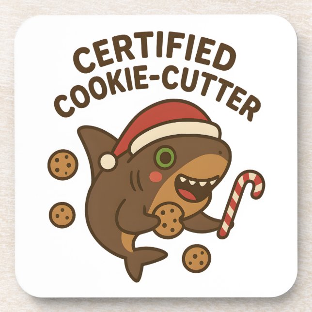 Dessous-de-verre Requin de Noël drôle certifié Cookie-Cutter Pun (Devant)