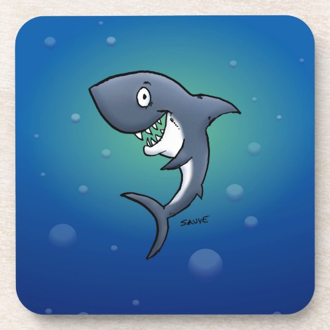 Dessous-de-verre Requin drôle souriant sur fond bleu (Devant)