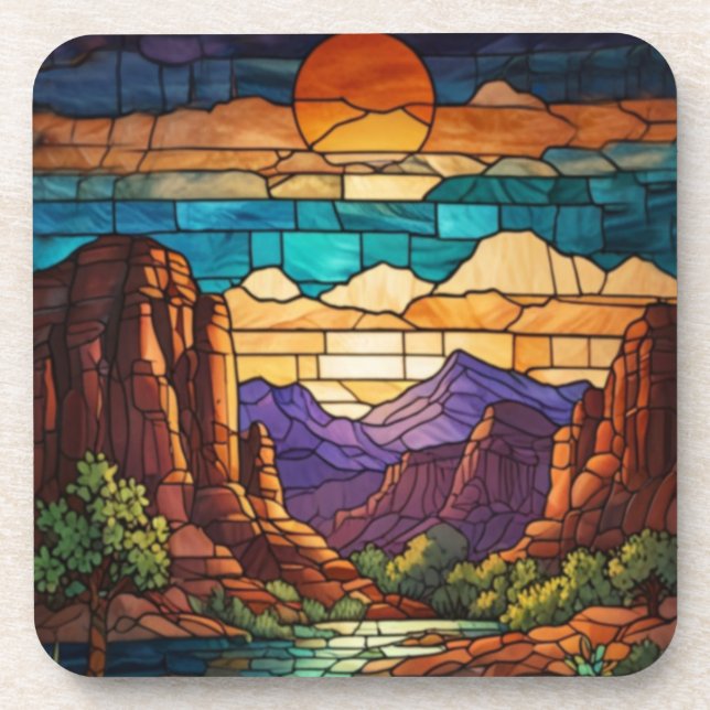 Dessous-de-verre Retro desert scene Sedona mountains stainglass art (Devant)