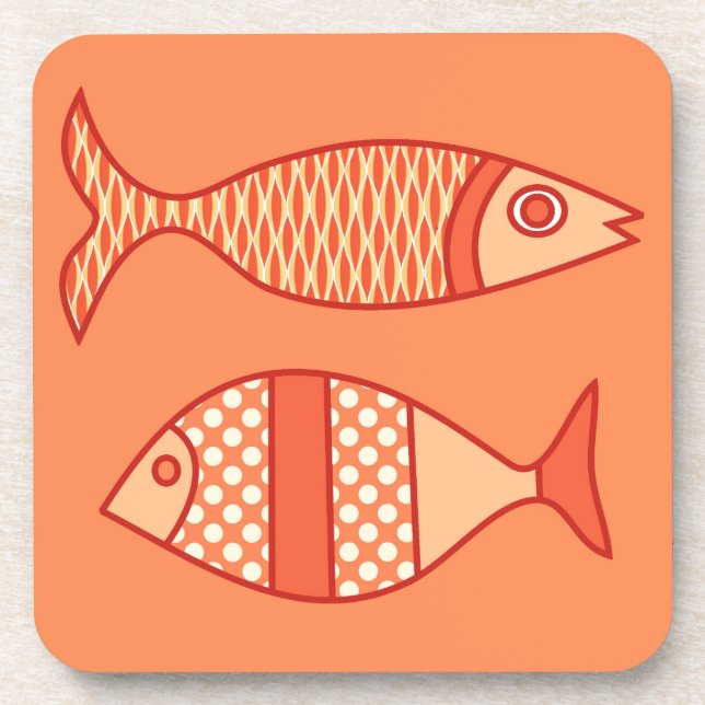 Dessous-de-verre Retro Modern Fish, Light Coral Orange & Tangerine (Devant)