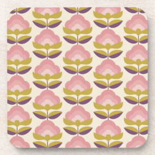 Dessous-de-verre Rétro motif floral rose et pourpre