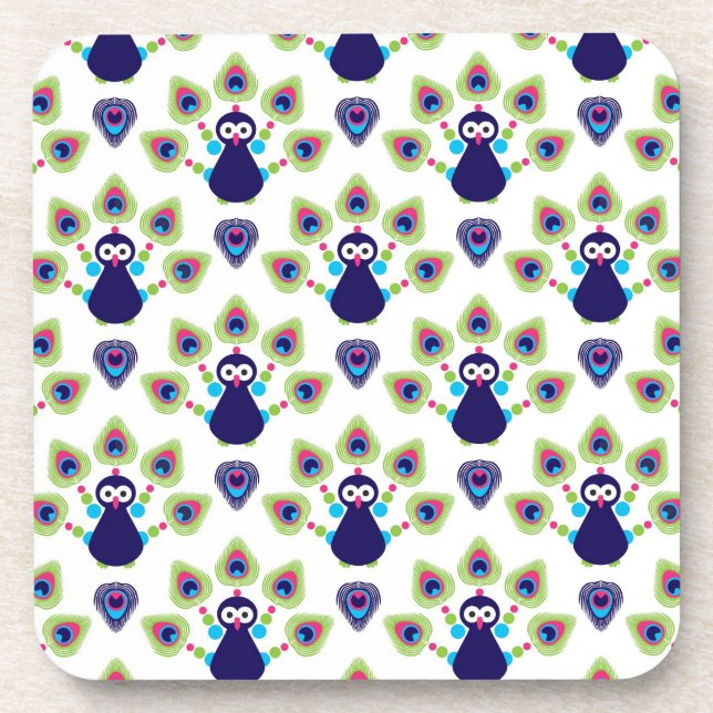 Dessous-de-verre rétro paon exotique de l'Inde (Devant)