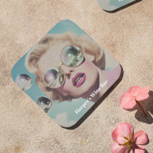 Dessous-de-verre Retro Pop Art rose et bleu espace femme