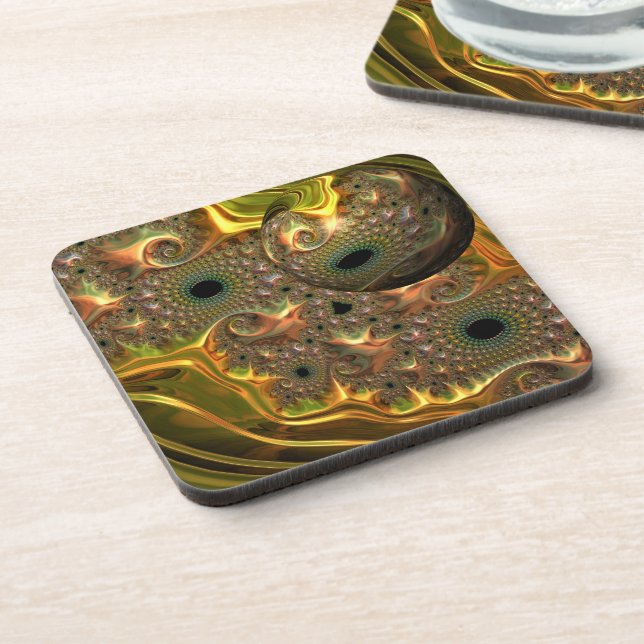 Dessous-de-verre Rêve fractal d'or liquide (Côté gauche)
