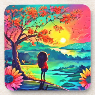 Dessous-de-verre Rêveur du coucher de soleil au bord de la rivière