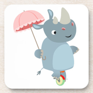 Dessous-de-verre Rhino with Umbrella on Unicycle Coasters