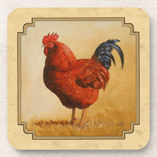 Dessous-de-verre Rhode Island Red Rooster Yellow Arrière - plan