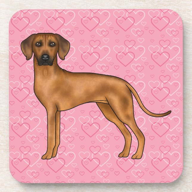 Dessous-de-verre Rhodesian Ridgeback Chien Love Coeur Motif rose (Devant)