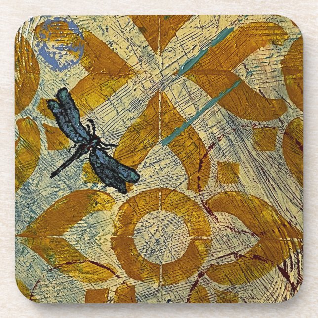Dessous de verre rigide en forme de libellule maro (Devant)