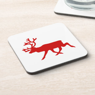 Dessous-de-verre Rindeer rouge / Silhouette caribou