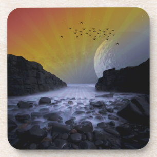 DESSOUS-DE-VERRE RIVAGE DE MER ROCHEUX CÔTE VINTAGE LUNE COUCHER DE