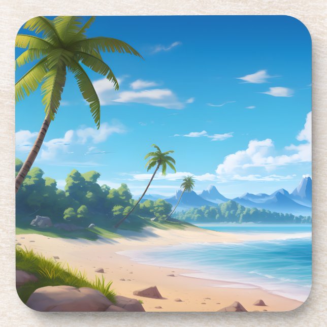 Dessous-de-verre Rivage de plage sablonneuse d'île océanique tropic (Devant)
