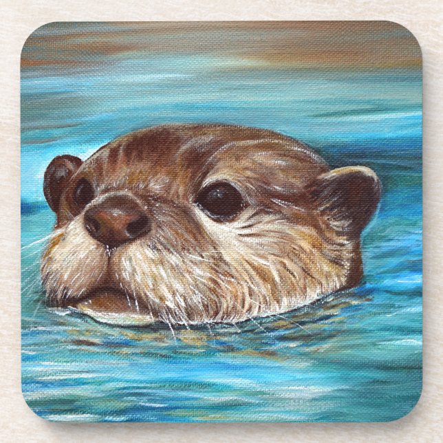 Dessous-de-verre River Otter Painting (Devant)