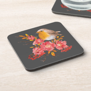 Dessous-de-verre Robin jaune et pavot rouge