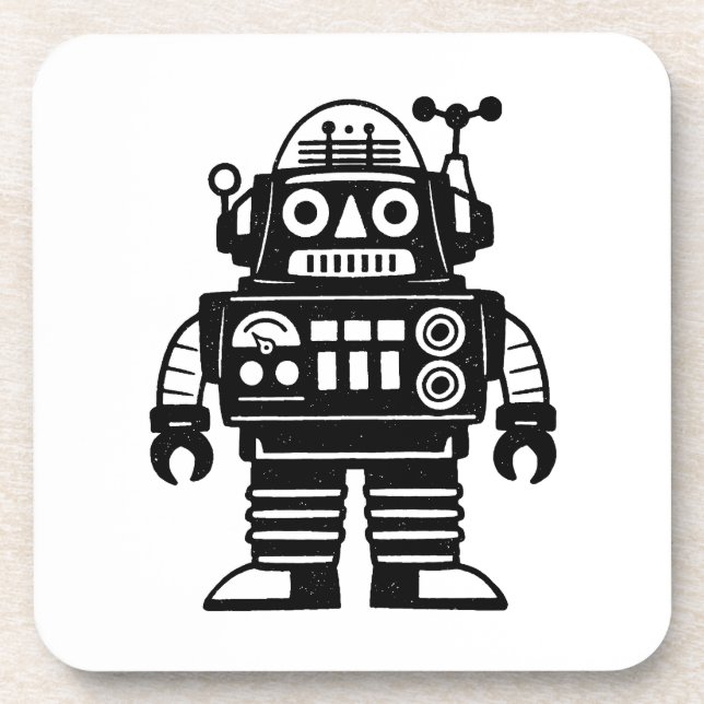 Dessous-de-verre Robot Inspiré du Milieu du Siècle Rétro (Devant)