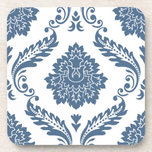 Dessous-de-verre Rococo Damask Grand Motif Bleu sur Blanc