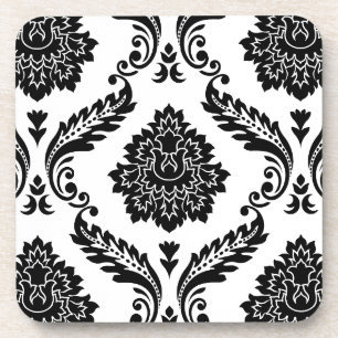Dessous-de-verre Rococo Damassé Grand Motif Noir sur Blanc