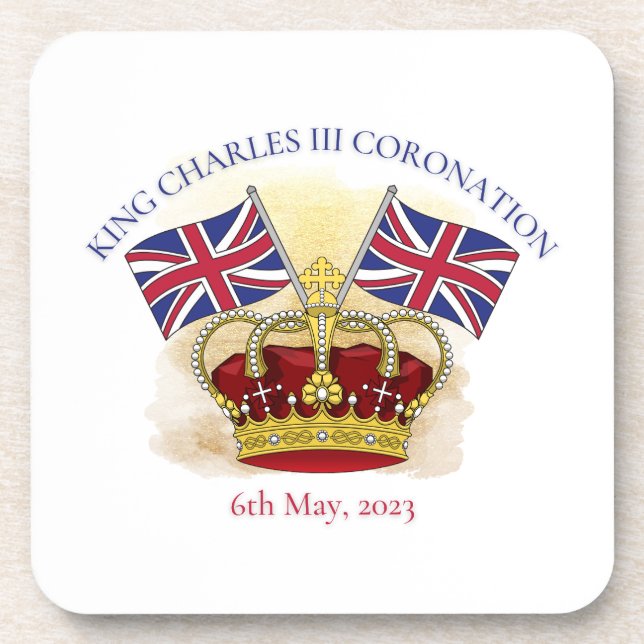 Dessous-de-verre Roi Charles III Couronne de couronnement et drapea (Devant)