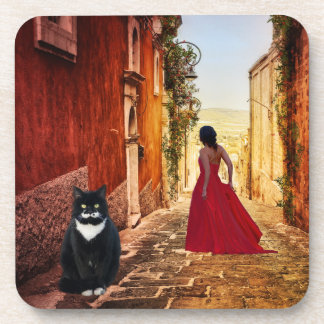 Dessous-de-verre Romantic Italian Village Tuxedo Cat Coaster