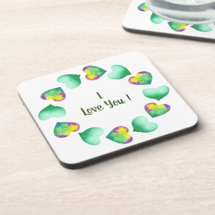 Dessous-de-verre Romantique Mignon Aquarelle Verte Saint Valentin 